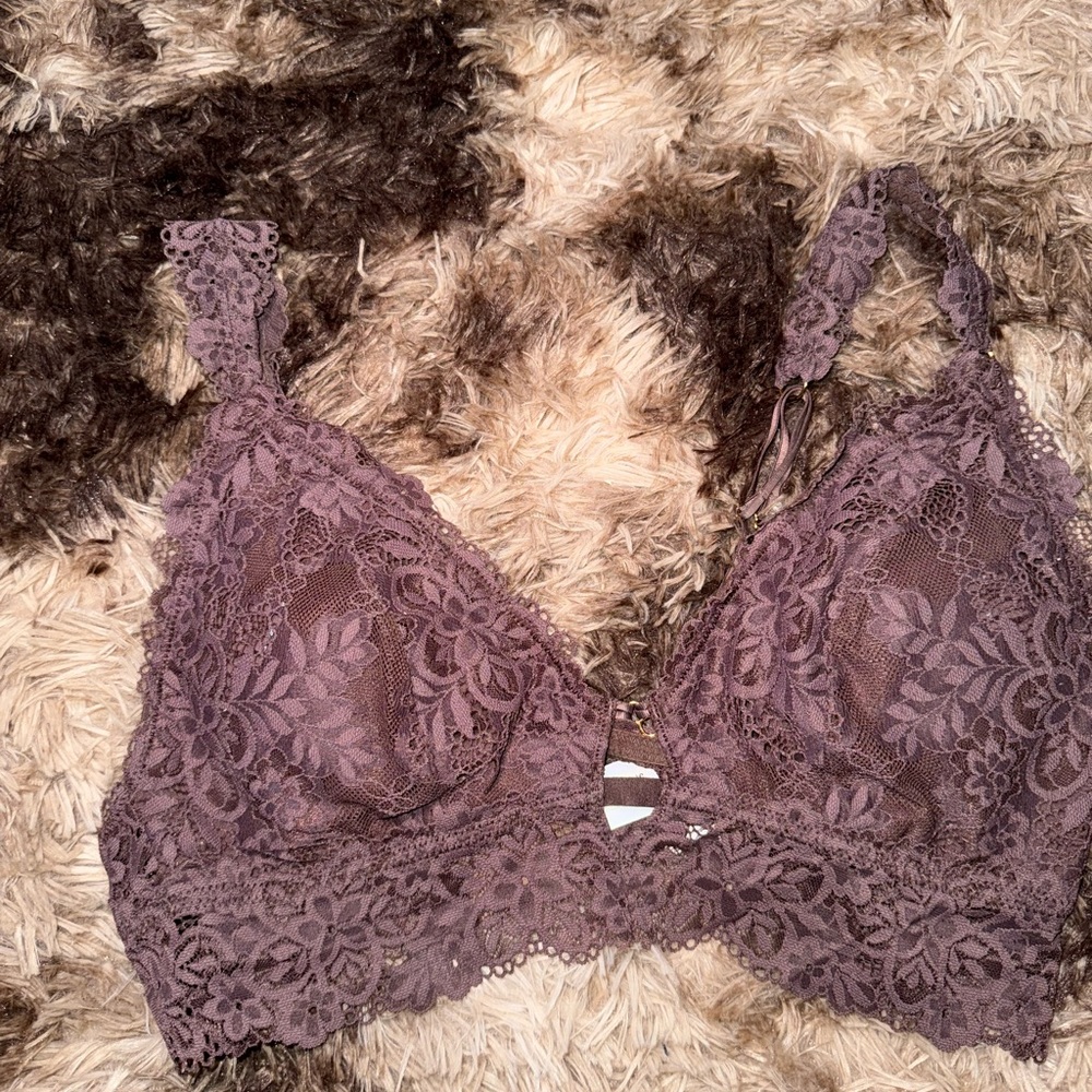 aerie Brown Bralette with Lace Design and Adjustable Straps